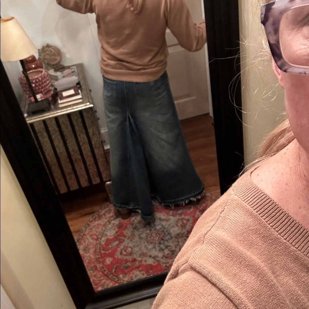 RARE Blue Denim Sz 6 Maxi Skirt DOUBLE fishtail inset front and back - Picture 3 of 4